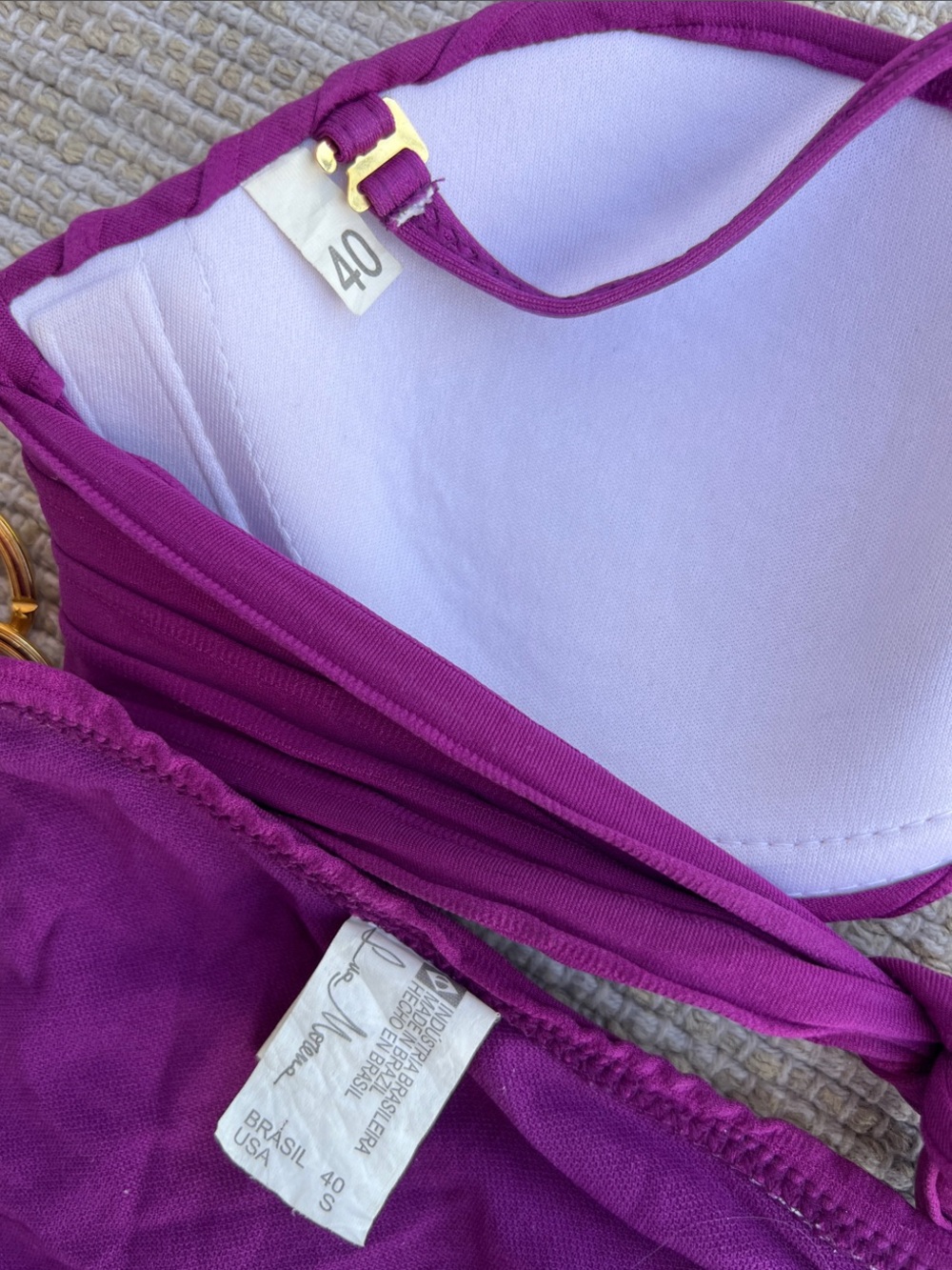 Lua Morena Purple Ribbed Bandeau Bikini Set with Gold Brass Ring Accents -Small - Picture 9 of 11
